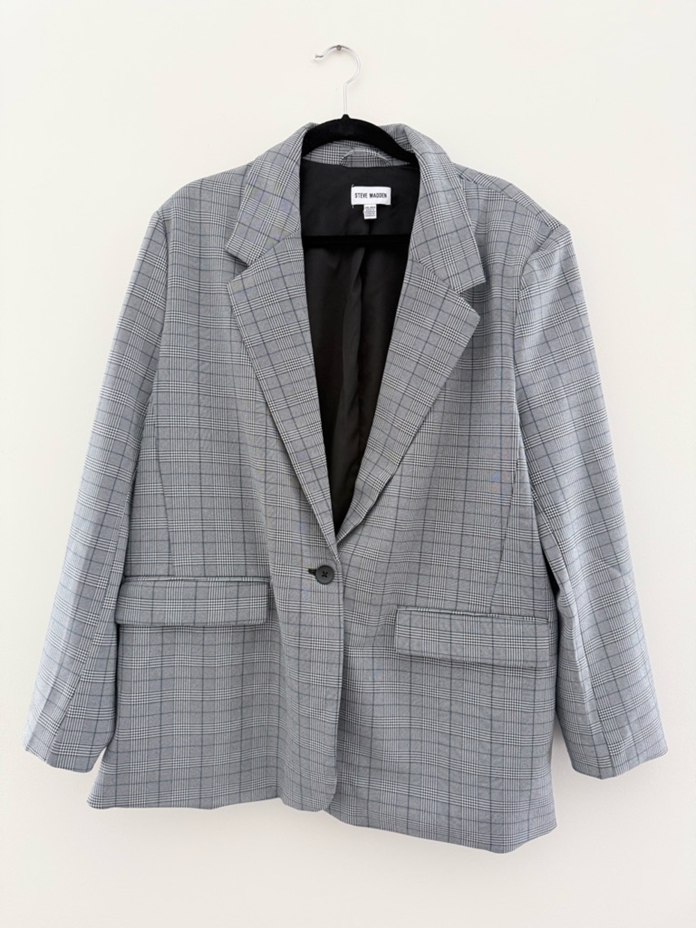 Steve Madden Black and Gray Plaid Blazer